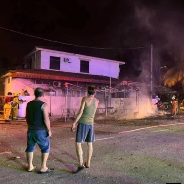 The fire from the fireworks stall also spread to three external air-conditioning units of a nearby house.