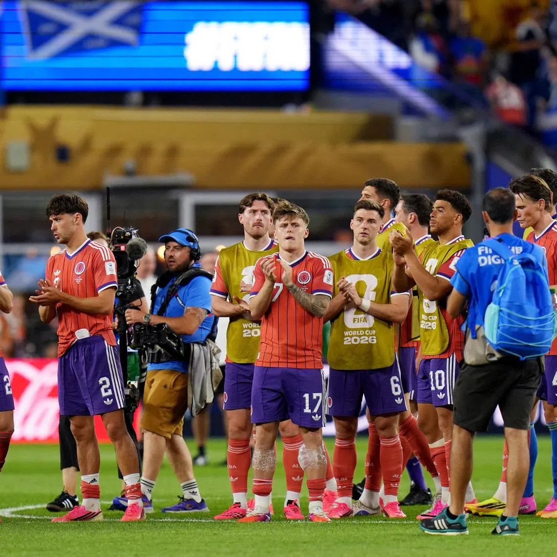 Soccer Football - FIFA World Cup 2026 - Group C - Haiti v Scotland - Boston Stadium, Foxborough, Massachusetts, U.S. - June 13, 2026 Scotland players celebrate after the match IMAGN IMAGES via Reuters/David Butler Ii
