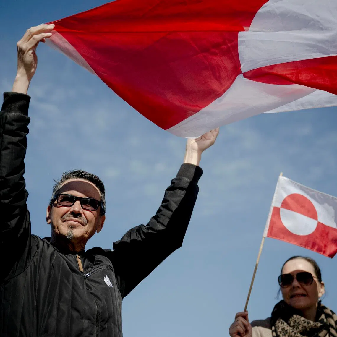 Demonstrators protesting outside the new US consulate in Nuuk, Greenland, on May 21.