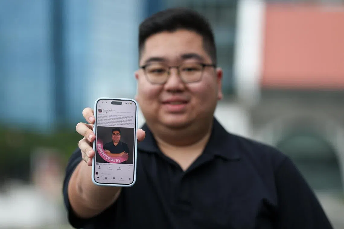 Mr Eugene Tan, 23, created an #OpenToDate LinkedIn badge after months of unsuccessful experiences on dating apps.