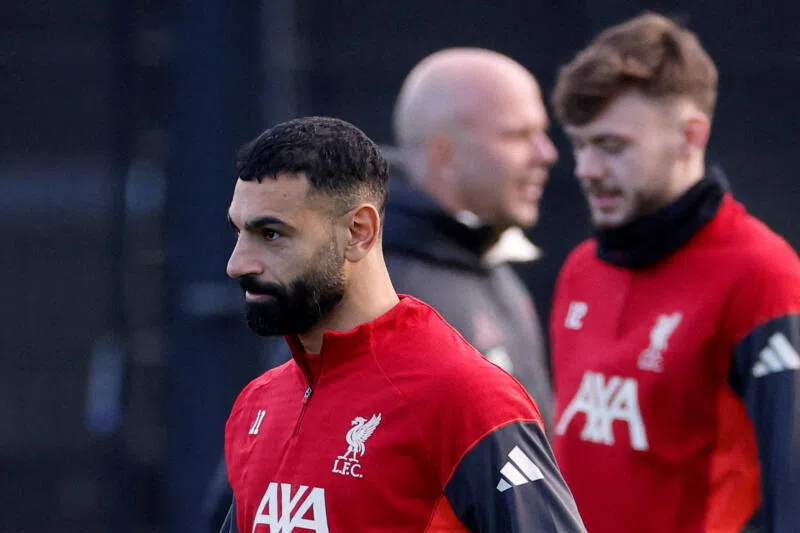 Liverpool's Mohamed Salah during training.