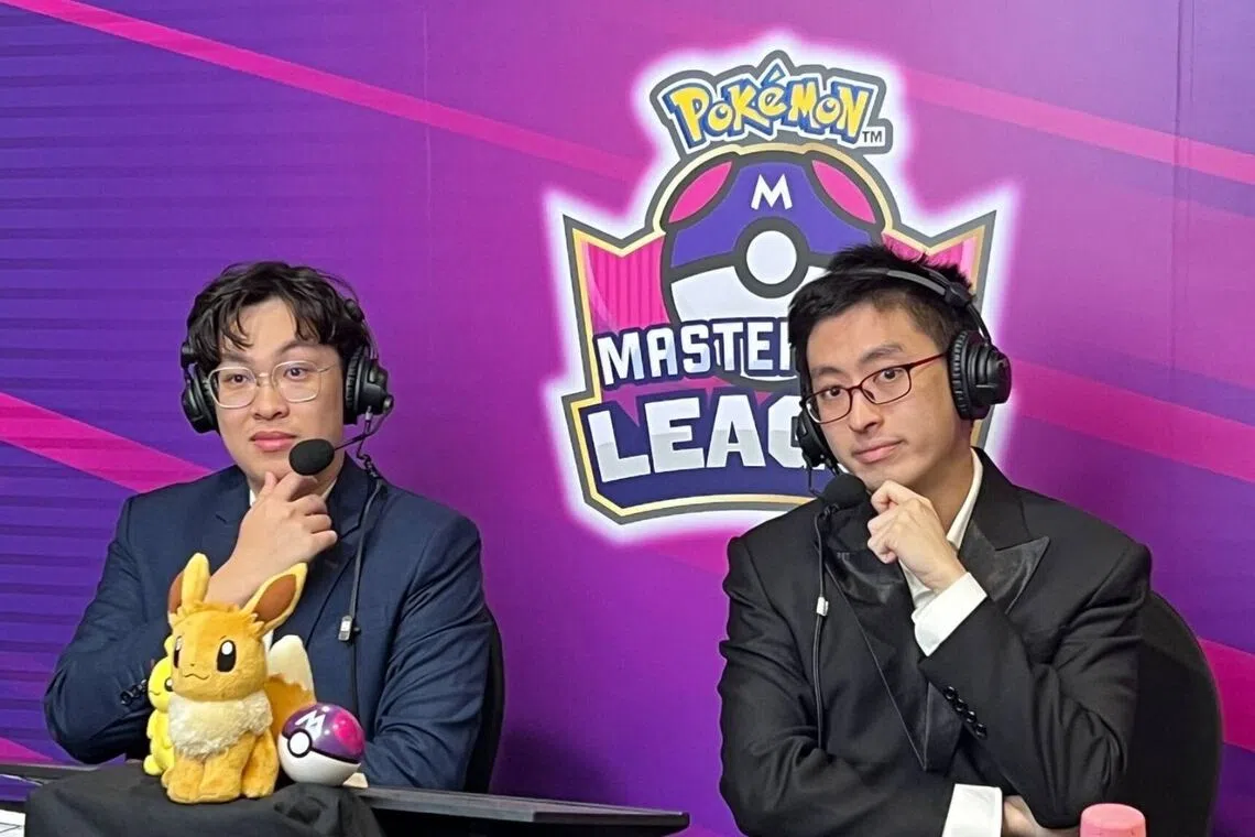 Ian Lim (right) as a commentator for Singapore Master Ball League in May 2026.