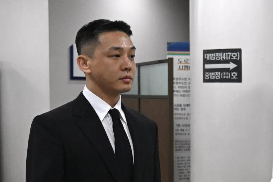 South Korean actor Yoo Ah-in at the Seoul Central District Court in Seoul, South Korea on September 3, 2024. He was found guilty of illegal use of the anaesthetic drug propofol and handed a one-year jail term.