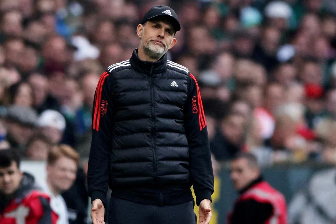 FILE PHOTO: Soccer Football - Bundesliga - Werder Bremen v Bayern Munich - Weser-Stadion, Bremen, Germany - May 6, 2023 Bayern Munich coach Thomas Tuchel reacts REUTERS/Thilo Schmuelgen