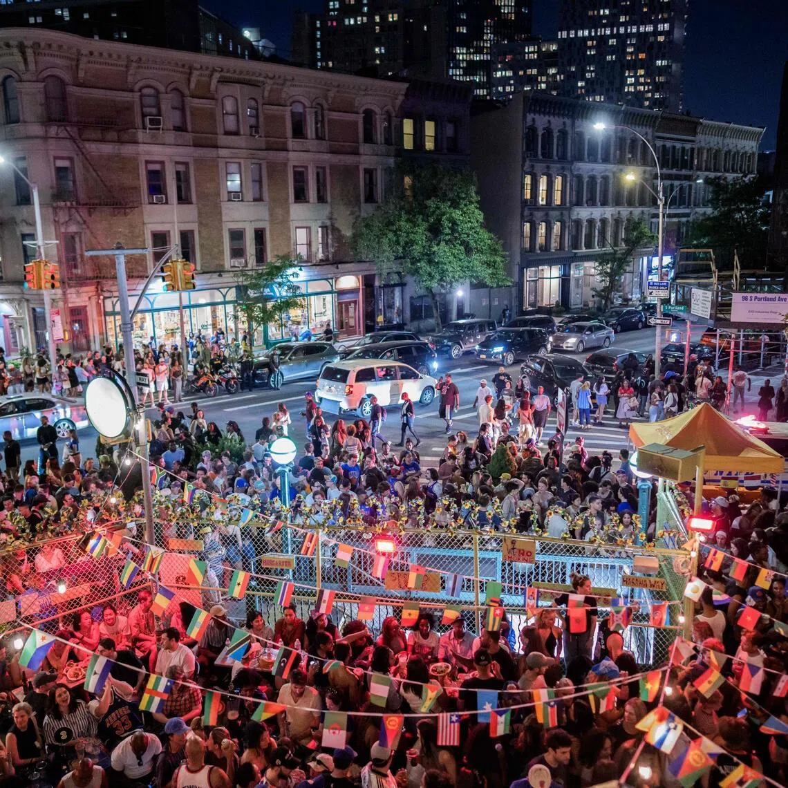New York Knicks fans watching Game 2 of the NBA Finals against the San Antonio Spurs at a bar on June 5, 2026 in the Brooklyn Borough of New York City. 