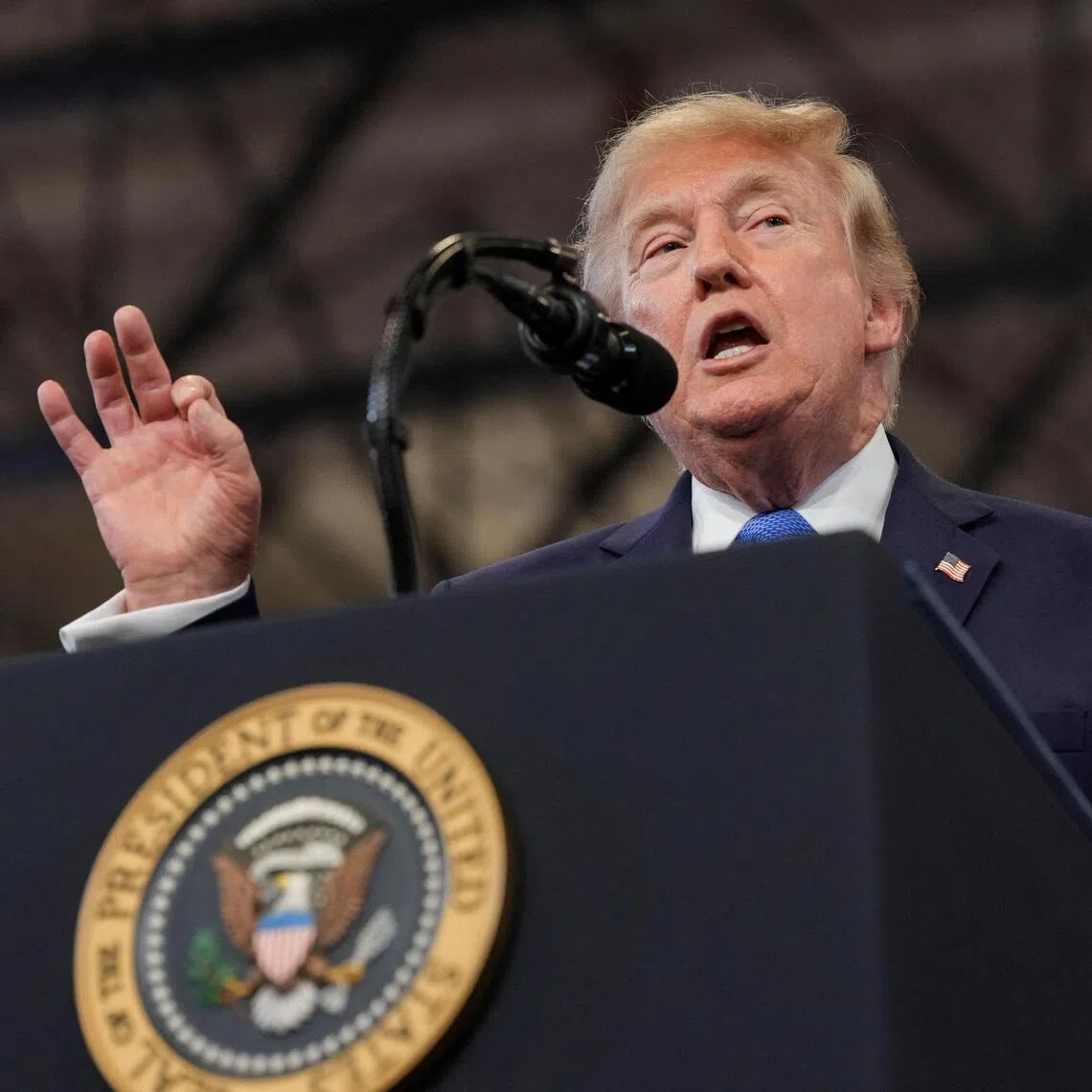 US President Donald Trump delivering remarks in Garden City, New York, on Aug 14.