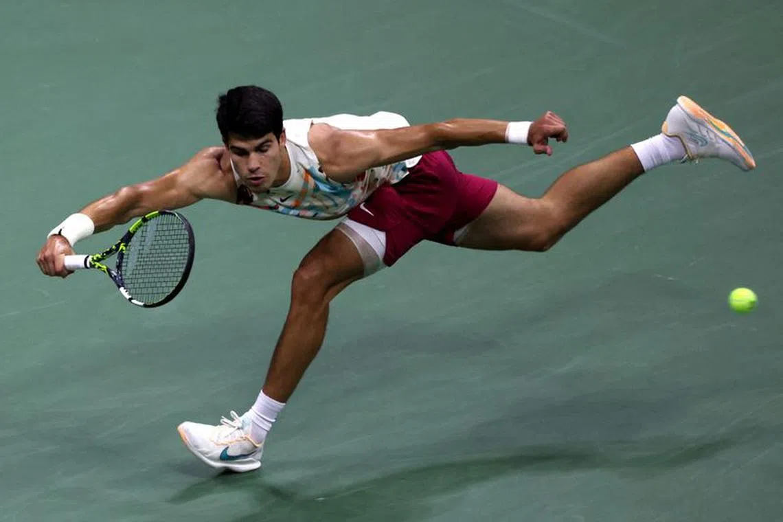 FILE PHOTO: Spain's Carlos Alcaraz in action during his semi final match against Russia's Daniil Medvedev REUTERS/Shannon Stapleton/File Photo