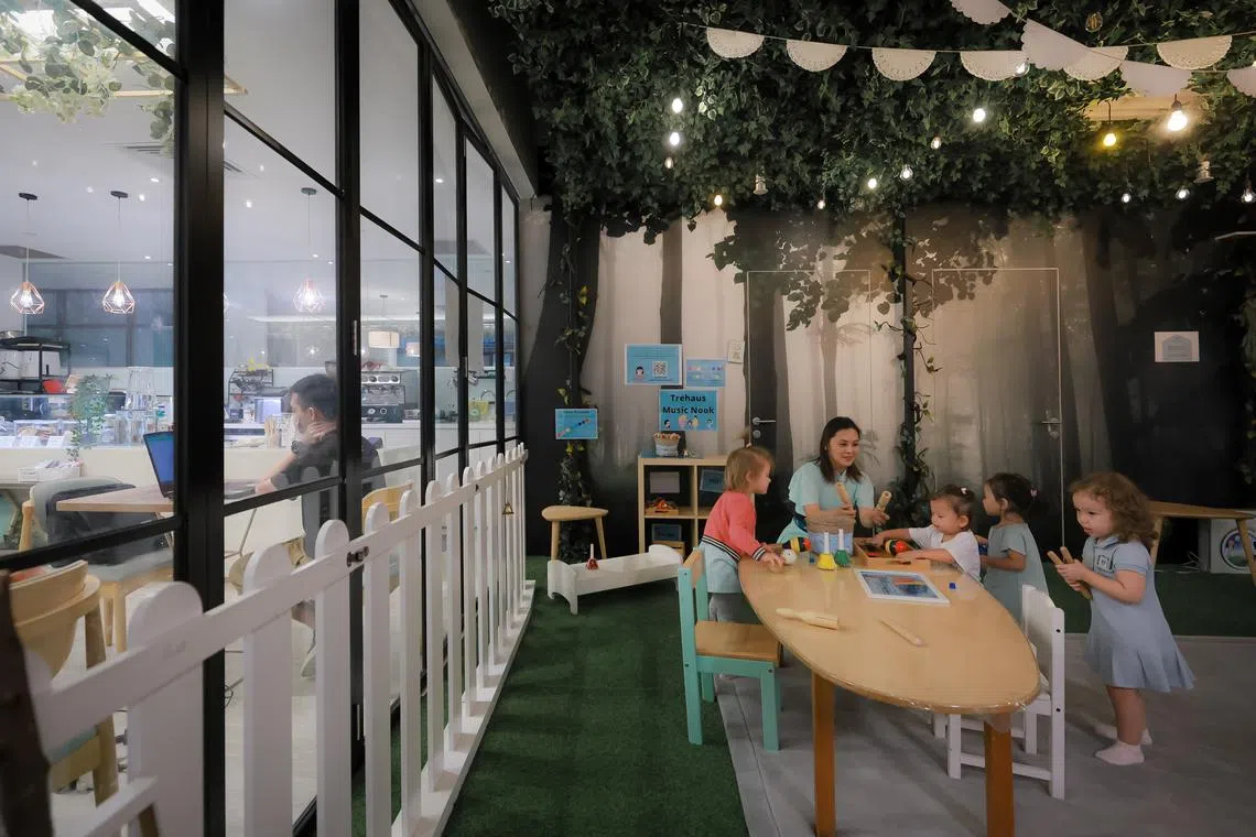 Trehaus, co-founded by Ms Elizabeth Wu, is a co-working space at Funan integrated with its own pre-school and childcare service.