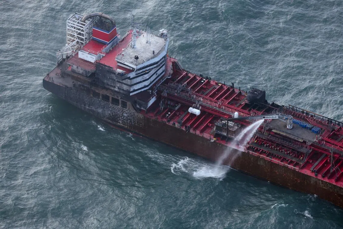 The US-flagged tanker Stena Immaculate was hit by a container ship off Britain's coast. 