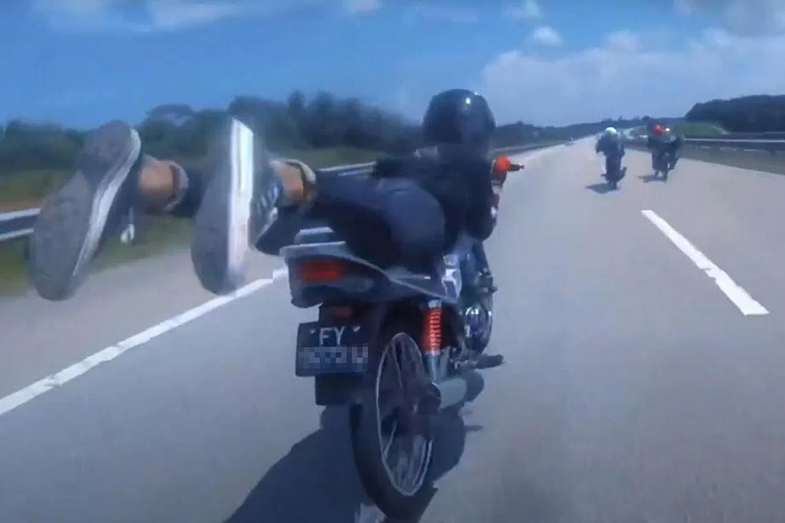 Some of the riders also stretch out while laying face down on their bike seats, their hand still on the throttle in a superman-like pose.