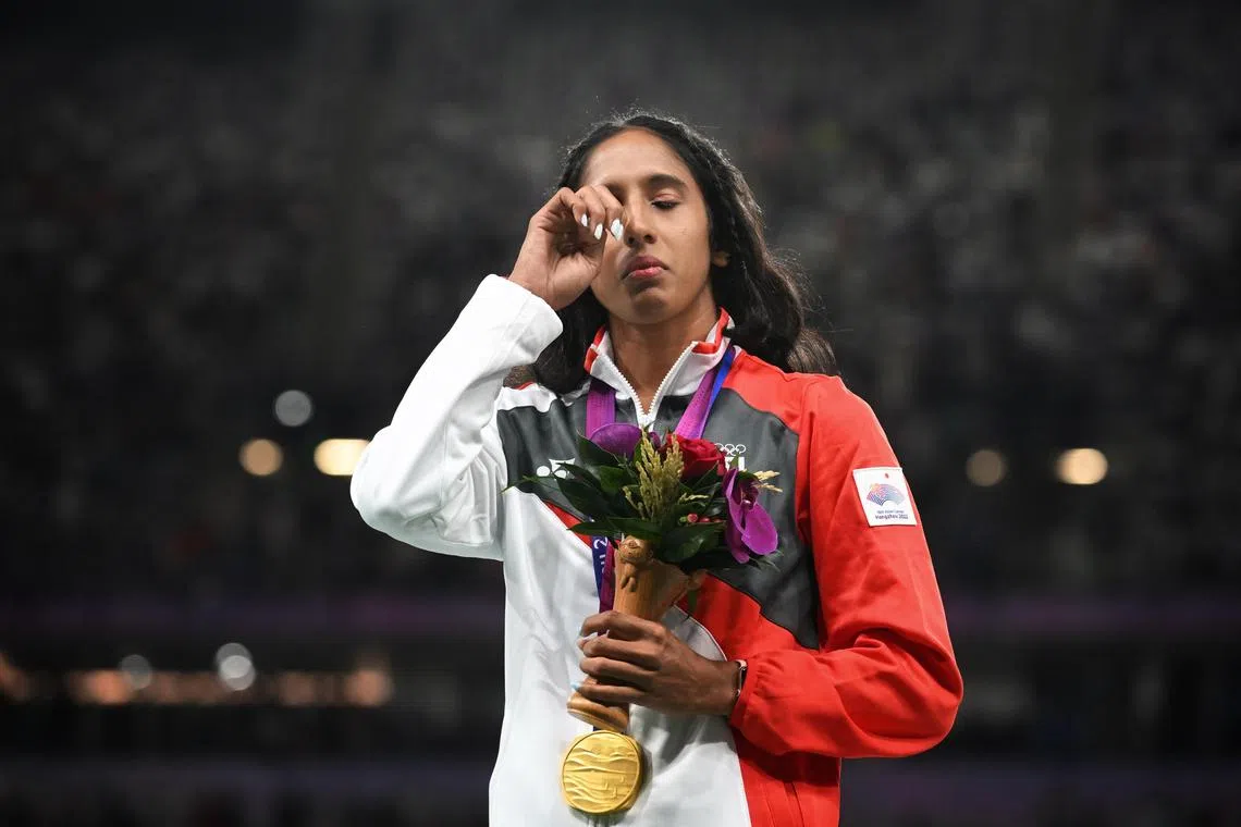 Sprinter Shanti Pereira claimed Singapore's first gold medal in athletics at the Asian Games in nearly 50 years.