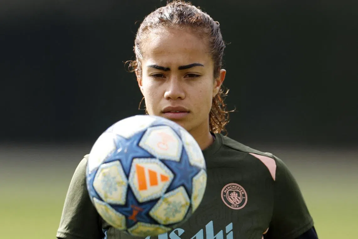 FILE PHOTO: Soccer Football - Women's Champions League - Manchester City Training - Etihad Campus, Manchester, Britain - March 26, 2025 Manchester City's Mary Fowler during training Action Images via Reuters/Jason Cairnduff/File Photo