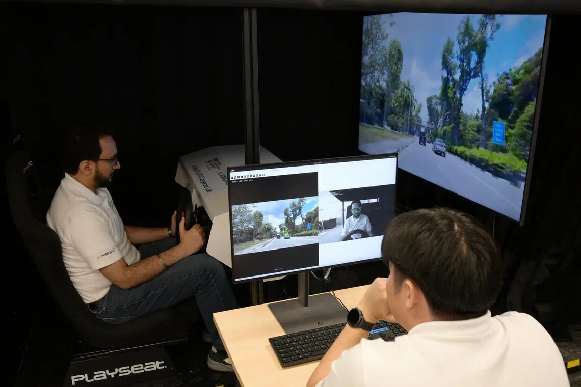 Researchers working on perception for human-machine joint situation awareness in autonomous driving at the AUMOVIO-NTU Corporate Lab on April 6, 2026.