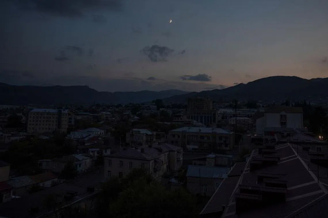 FILE PHOTO: A view shows the city of Stepanakert in the course of a military conflict over the breakaway region of Nagorno-Karabakh, October 20, 2020. REUTERS/Stringer/File Photo