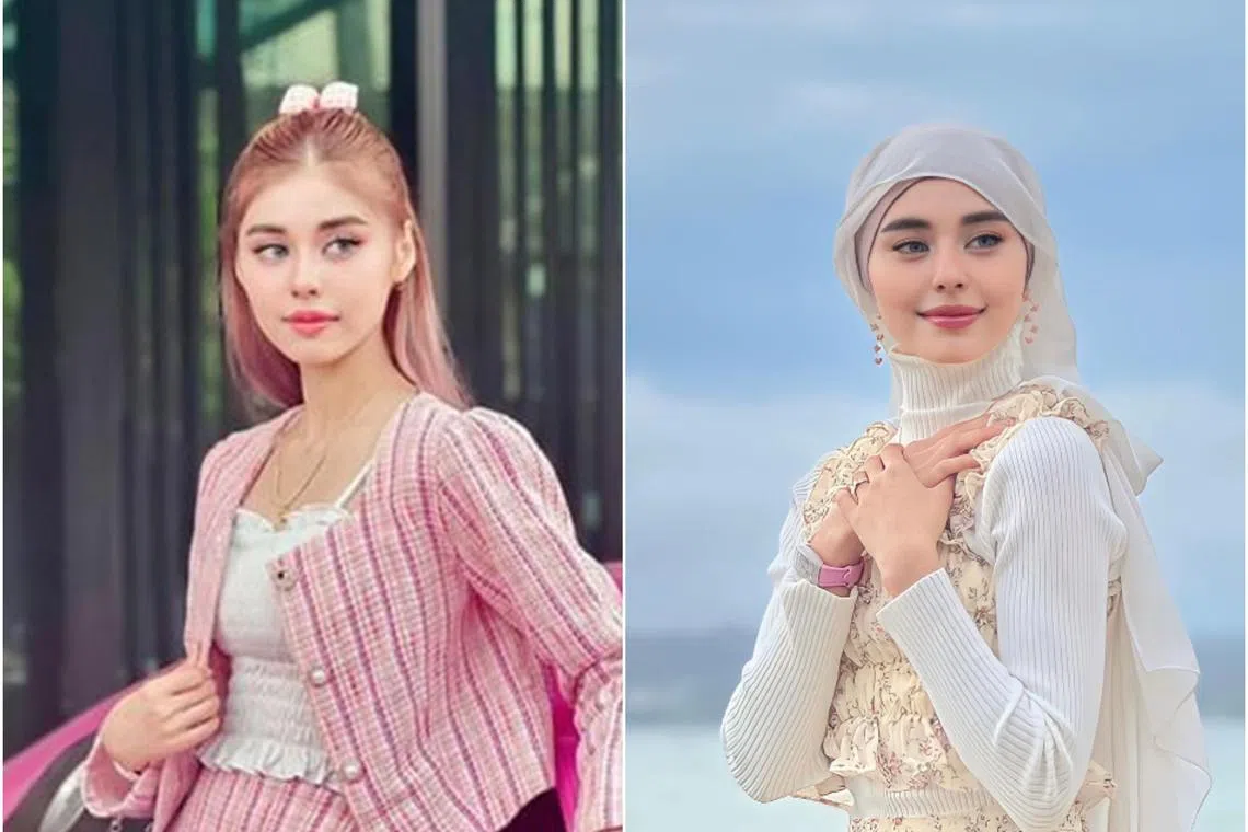 Masya Masyitah, who usually shares photos of herself in a tudung, posted several snaps of herself without one (left) on July 30. 