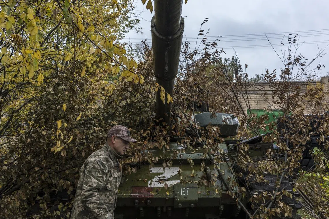 FILE PHOTO: A captured Russian T-62 tank recovered in the Kherson region of Ukraine, October 23, 2022. 