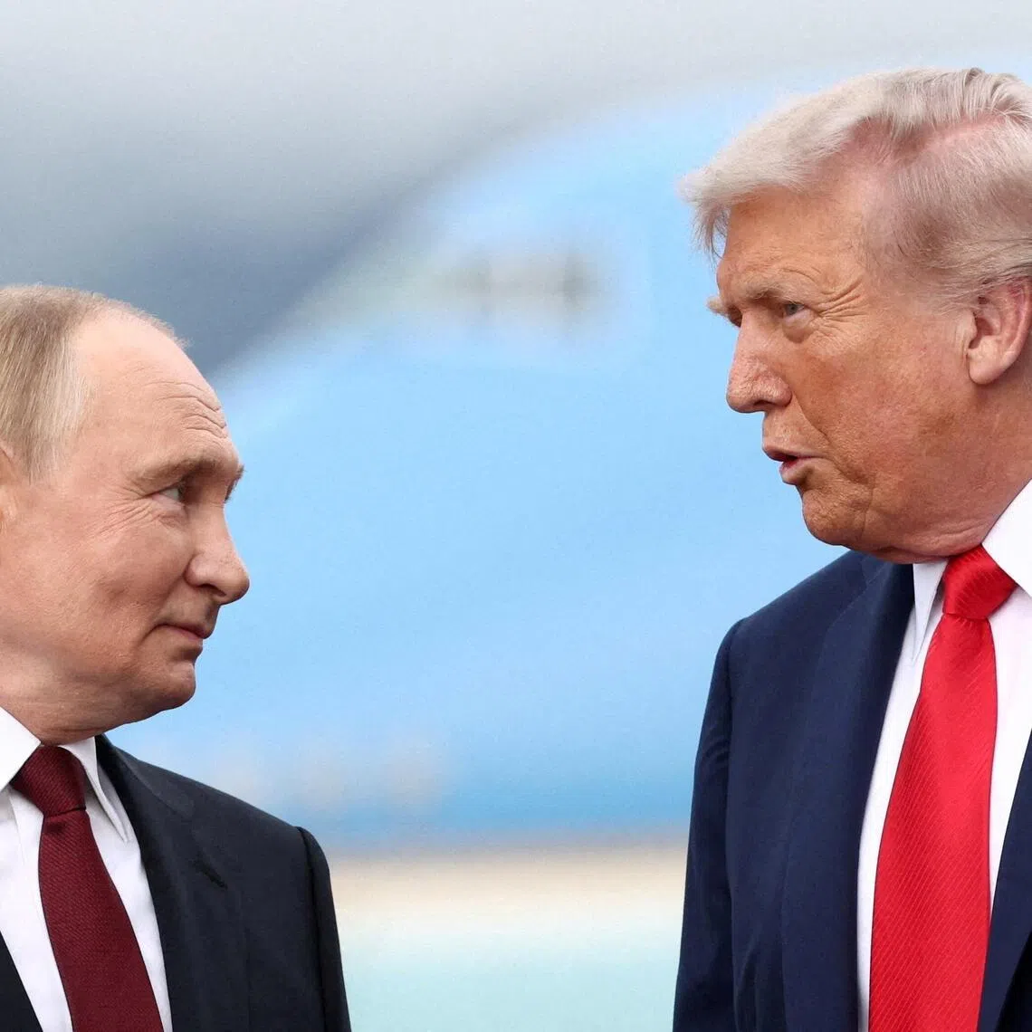 US President Donald Trump (right) welcoming Russian counterpart Vladimir Putin to the US in August 2025.
