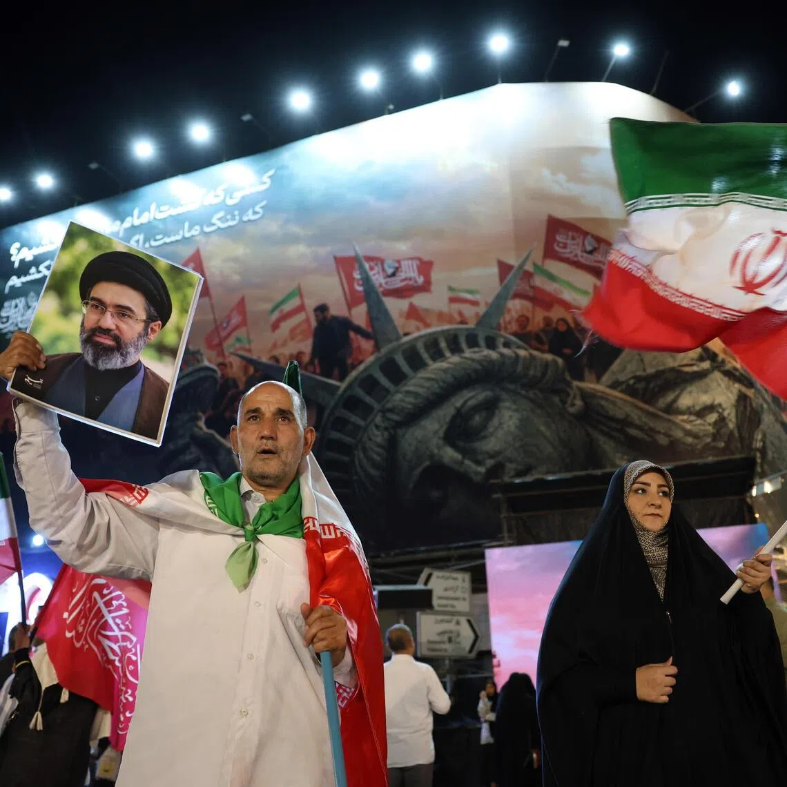 Supporters of Iran’s supreme leader Ayatollah Mojtaba Khamenei holding an anti-US rally in Tehran on Aug 26.