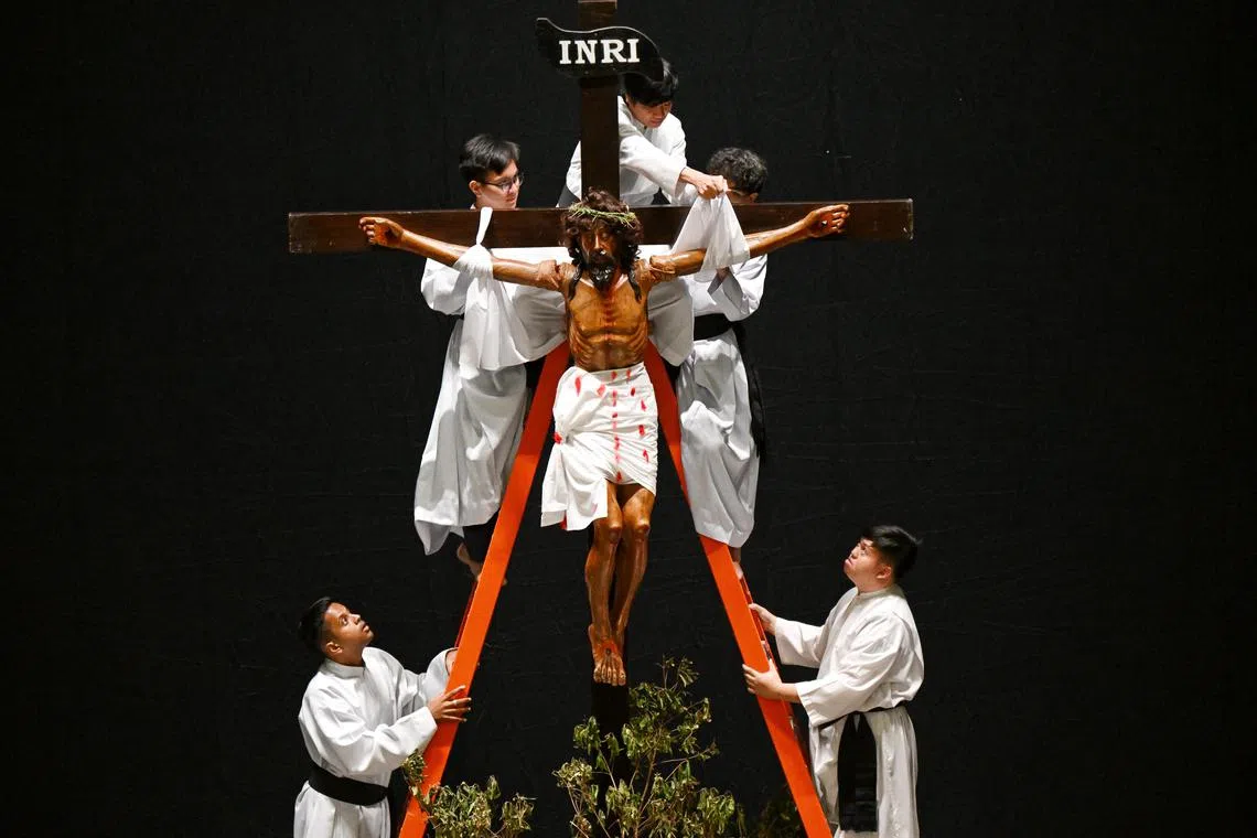 The un-nailing of Christ on the cross , held at St. Joseph's Church at Victoria Street on March 29, 2024. 
