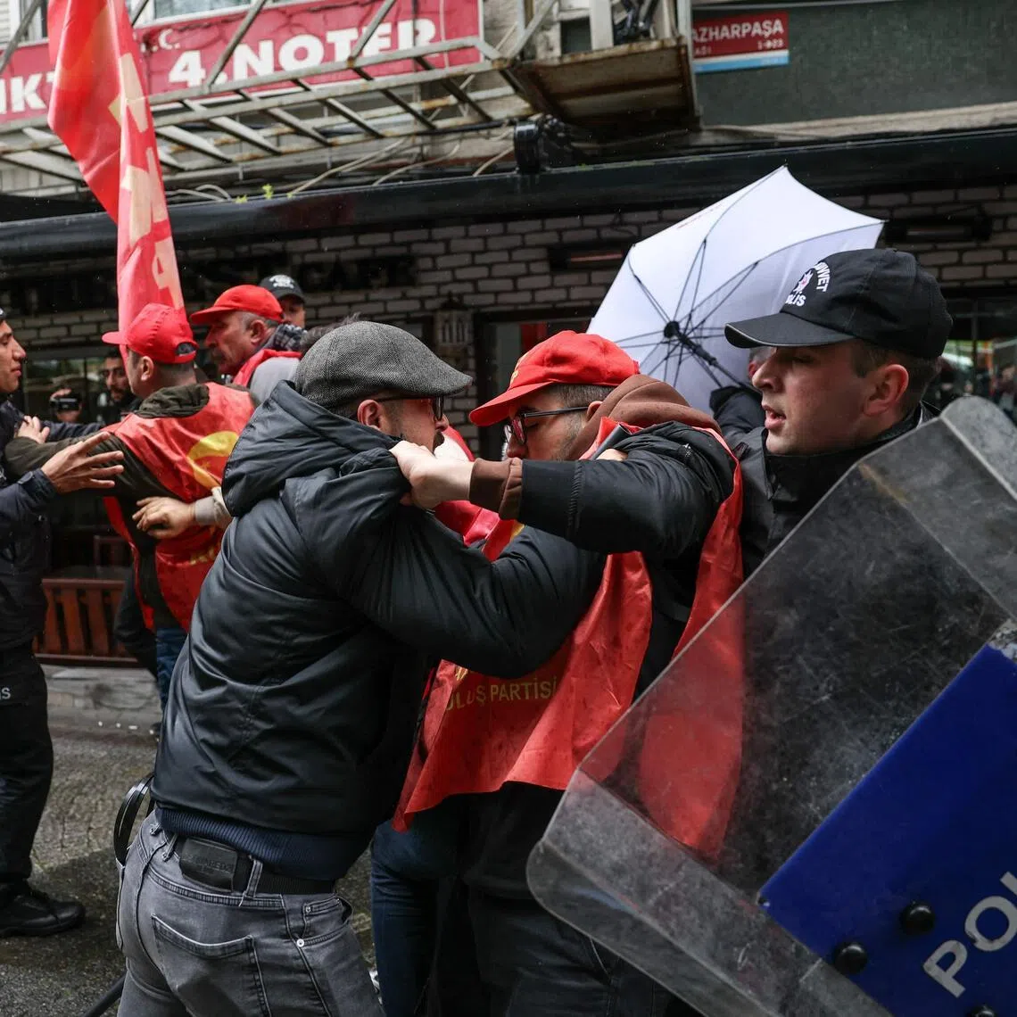 On May 1, a large deployment of police, many in riot gear, and metal barricades were seen choking access to central neighbourhoods of Istanbul.