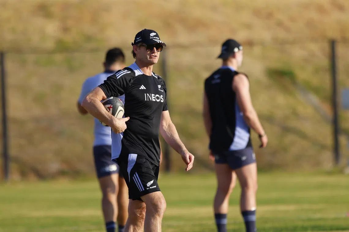 New Zealand head coach Scott Robertson leads training in Johannesburg on Aug 29, 2024 ahead of the two Rugby Championship Test matches against South Africa.