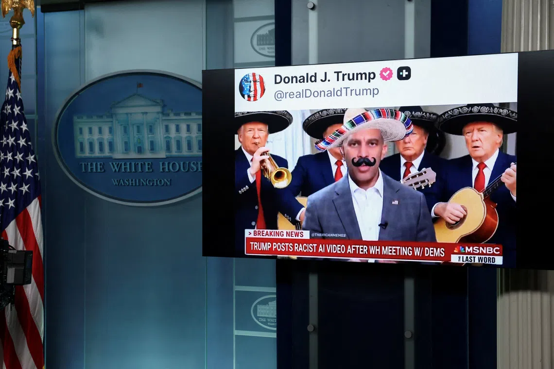 An AI-generated fake video of House Democratic Leader Hakeem Jeffries posted on US President Donald Trump’s Truth Social account.