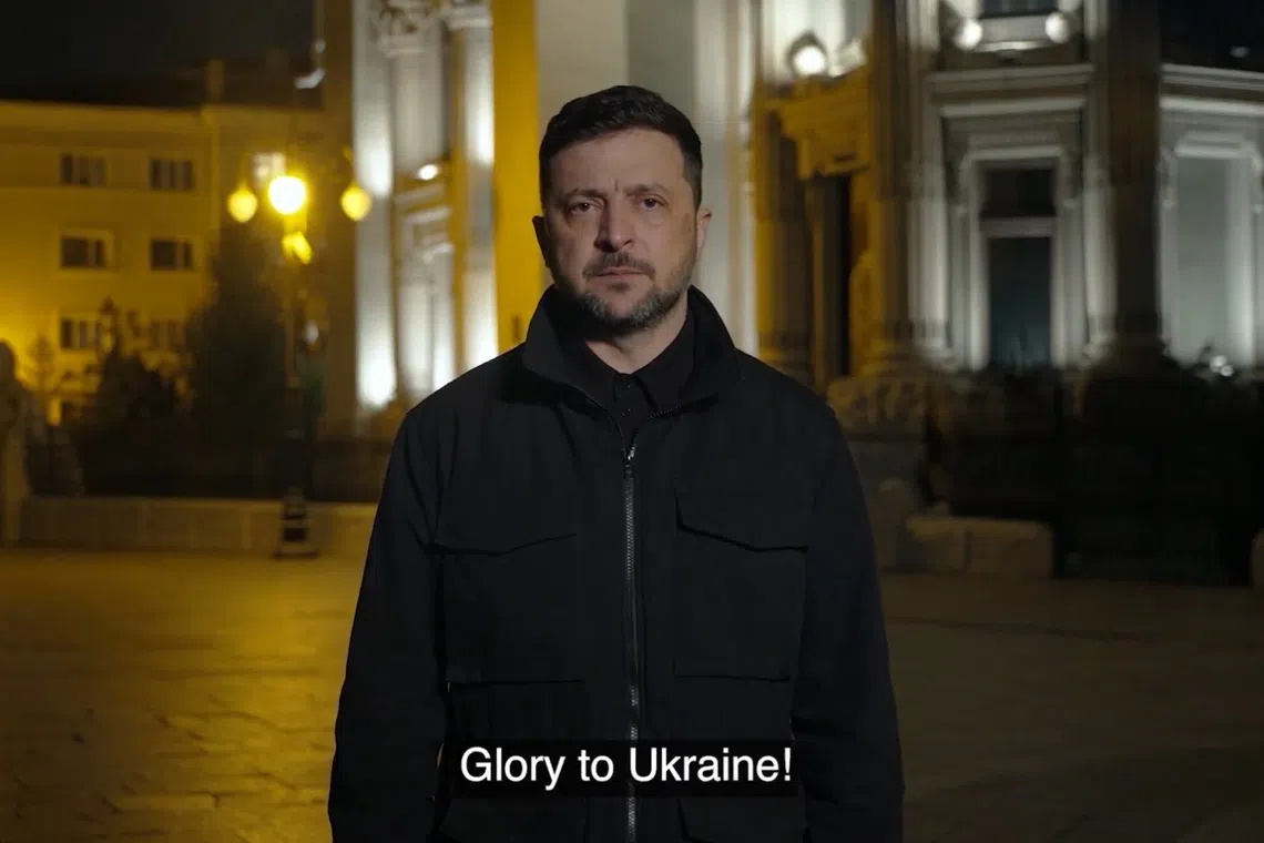 Ukrainian President Volodymyr Zelensky delivering his evening address on Nov 27, in a video posted to his X account.