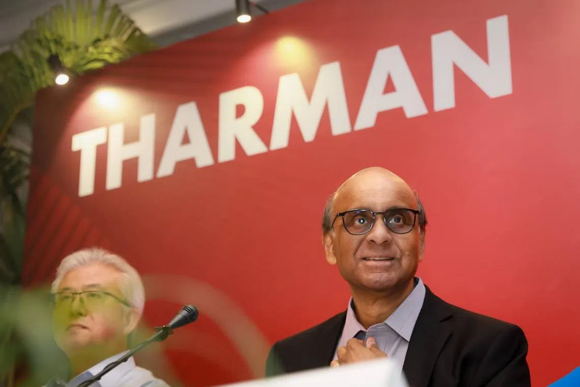 Mr Tharman Shanmugaratnam giving a media conference at the launch of his campaign at York Hotel, on July 26, 2023.