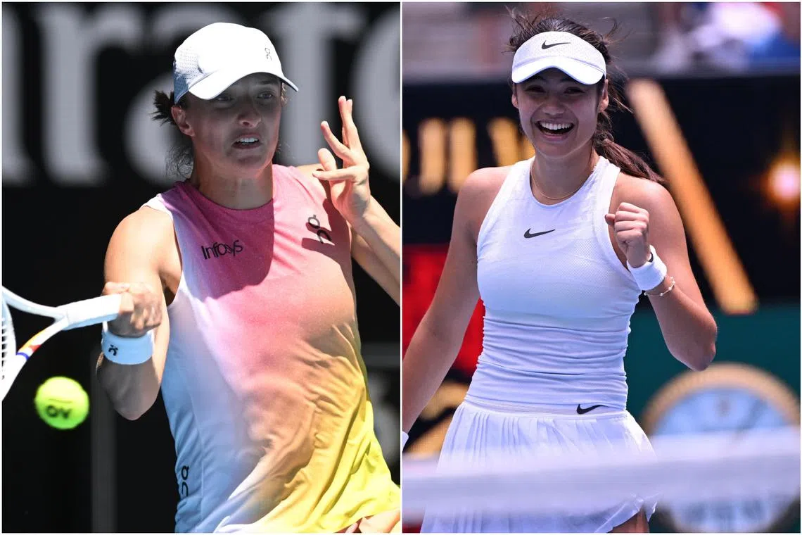 World No. 2 Iga Swiatek (left) sets up a high-profile clash with 2021 US Open champion Emma Raducanu.