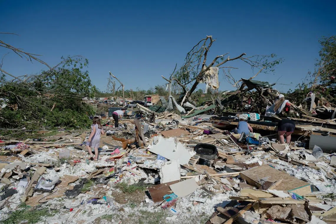 Severe thunderstorms and high winds fell trees and tore down houses in Barnsdall, Oklahoma, on May 7, 2024,