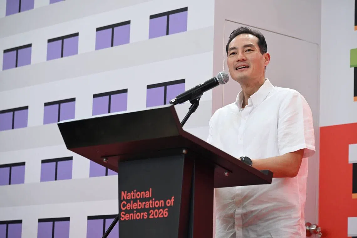 Tan Kiat How, Senior Minister of State for Health and Digital Development and Information of Singapore at the National Celebration of Seniors 2026 at the HDB Hub Atrium on Oct 30.