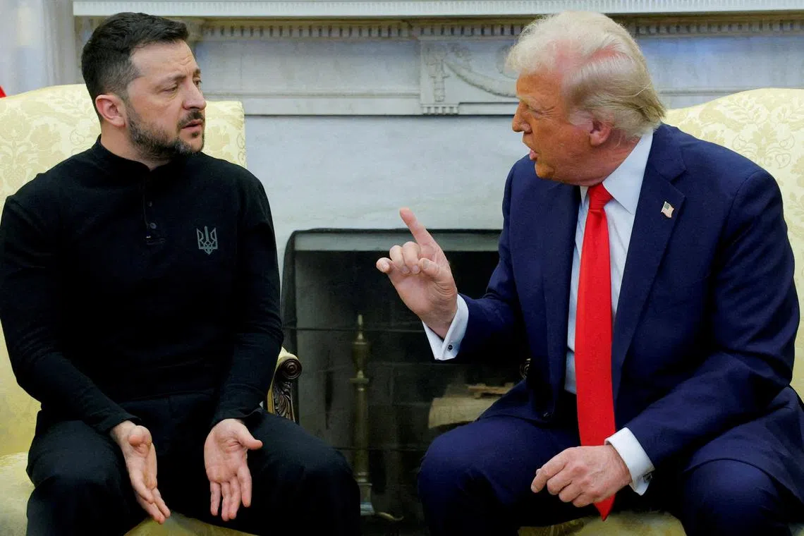 Ukrainian President Volodymyr Zelensky (left) said "people should not be left to guess", after US President Donald Trump on March 4 paused military aid to Ukraine.