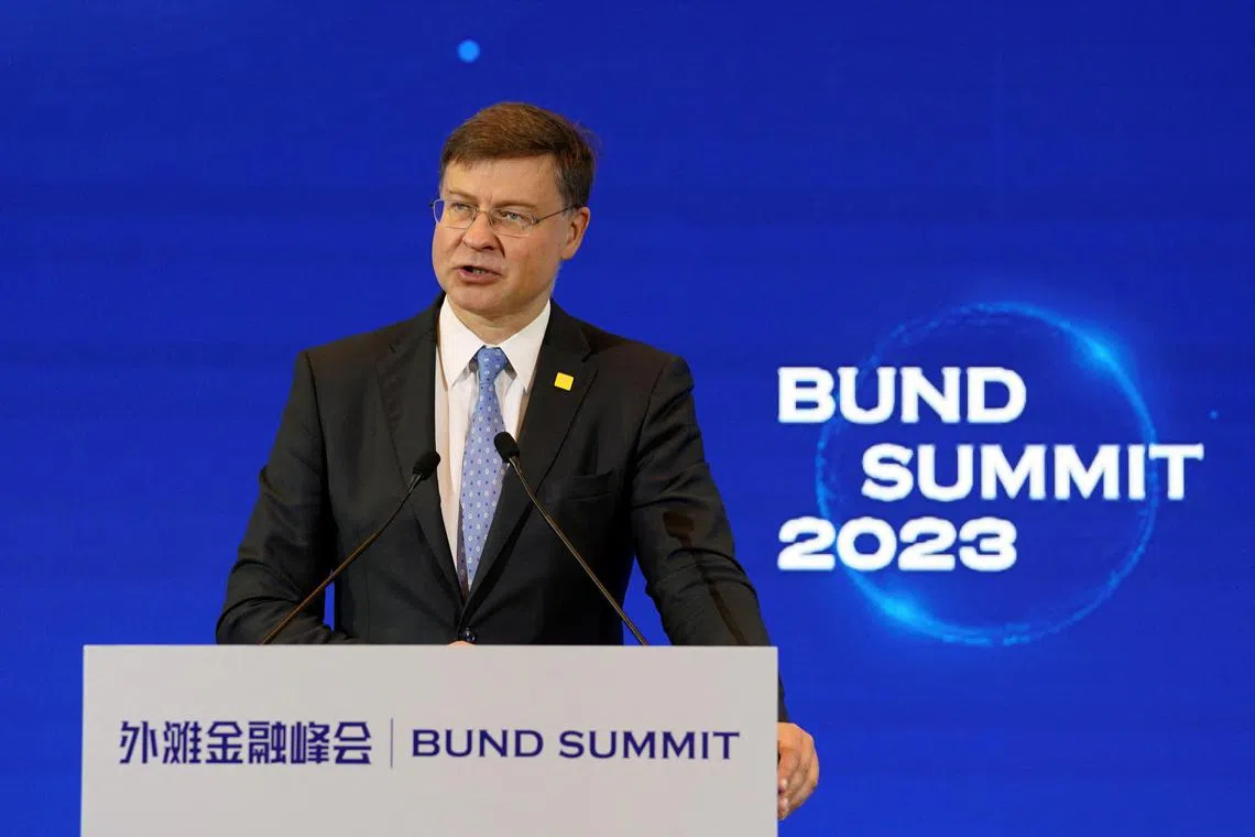 The bloc posted record bilateral trade with China last year, but it is “very unbalanced”, Mr Dombrovskis said, citing a trade deficit of almost 400 billion euros (S$583 billion).