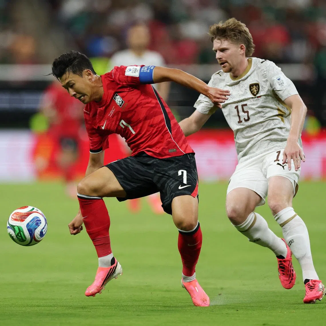 Soccer Football - FIFA World Cup 2026 - Group A - South Korea v Czech Republic - Estadio Guadalajara, Guadalajara, Mexico - June 11, 2026 South Korea's Son Heung-min in action with Czech Republic's Pavel Sulc REUTERS/Paul Childs