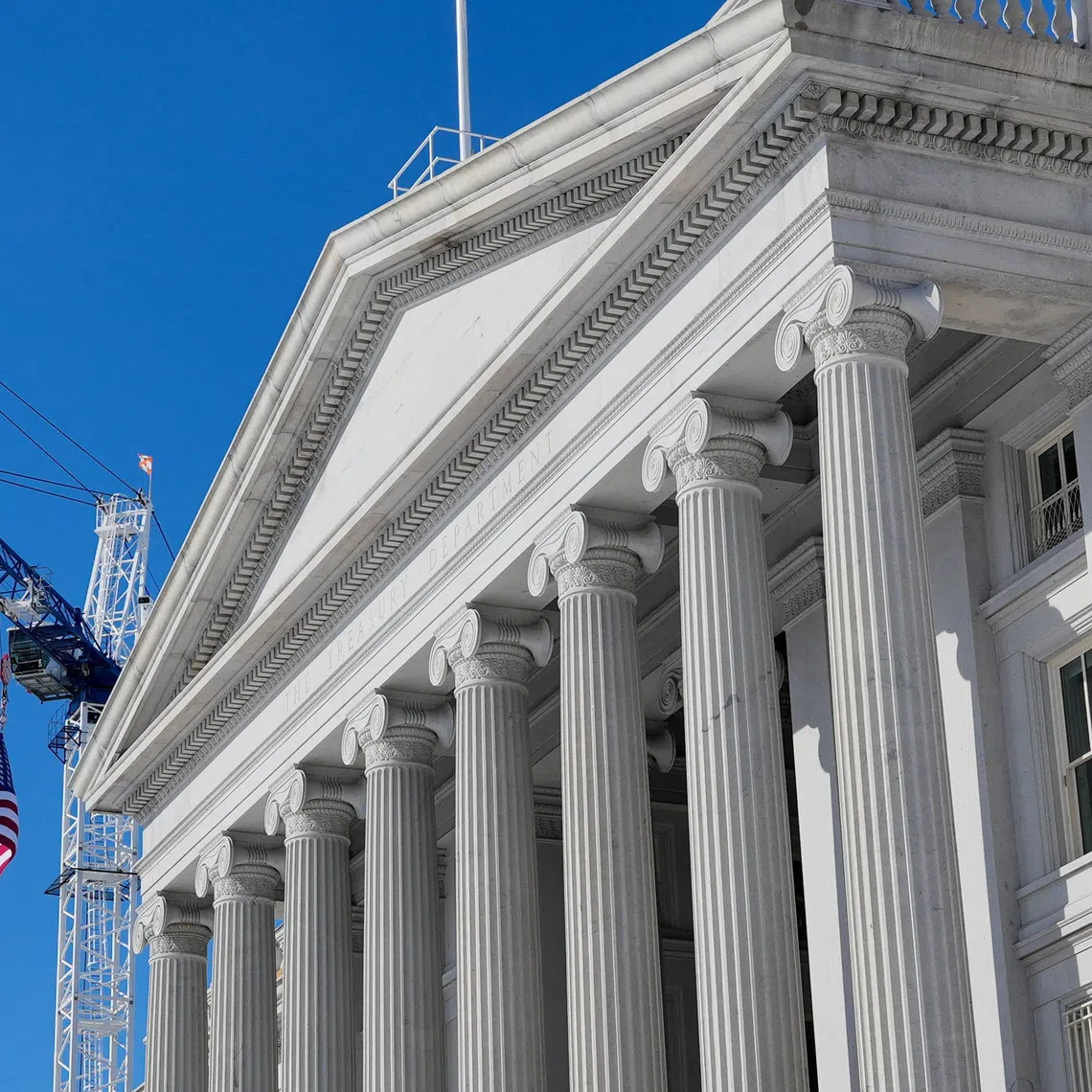 A general view of the Treasury Building on day two of a partial government shutdown in Washington, D.C., U.S., February 1, 2026. REUTERS/Ken Cedeno