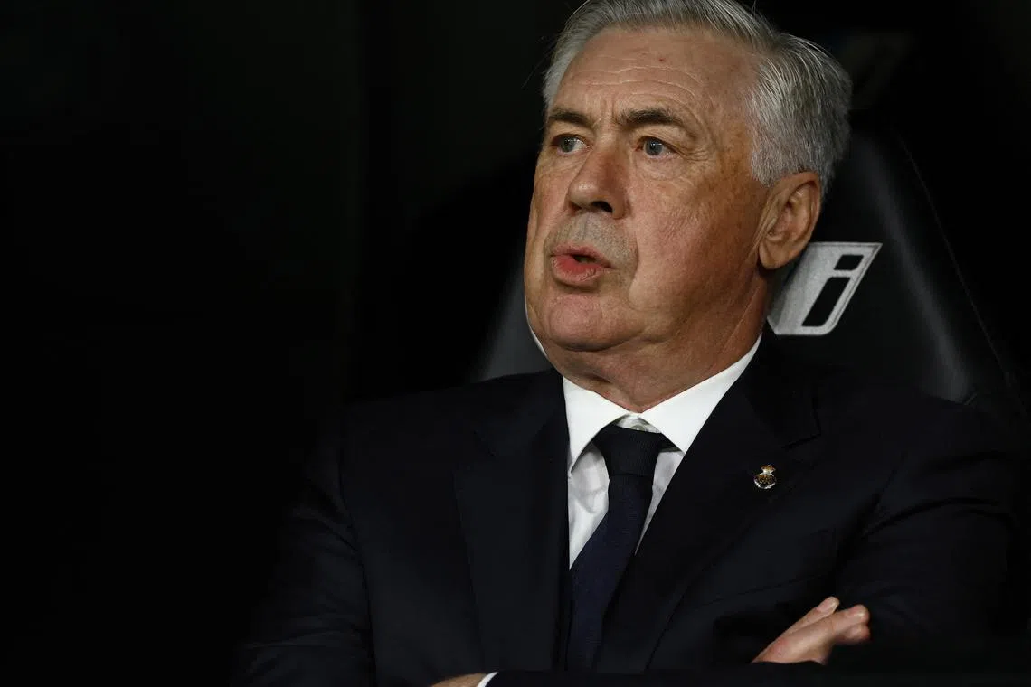 FILE PHOTO: Soccer Football - LaLiga - Real Madrid v RCD Mallorca - Santiago Bernabeu, Madrid, Spain - May 14, 2025 Real Madrid coach Carlo Ancelotti before the match REUTERS/Susana Vera/File Photo