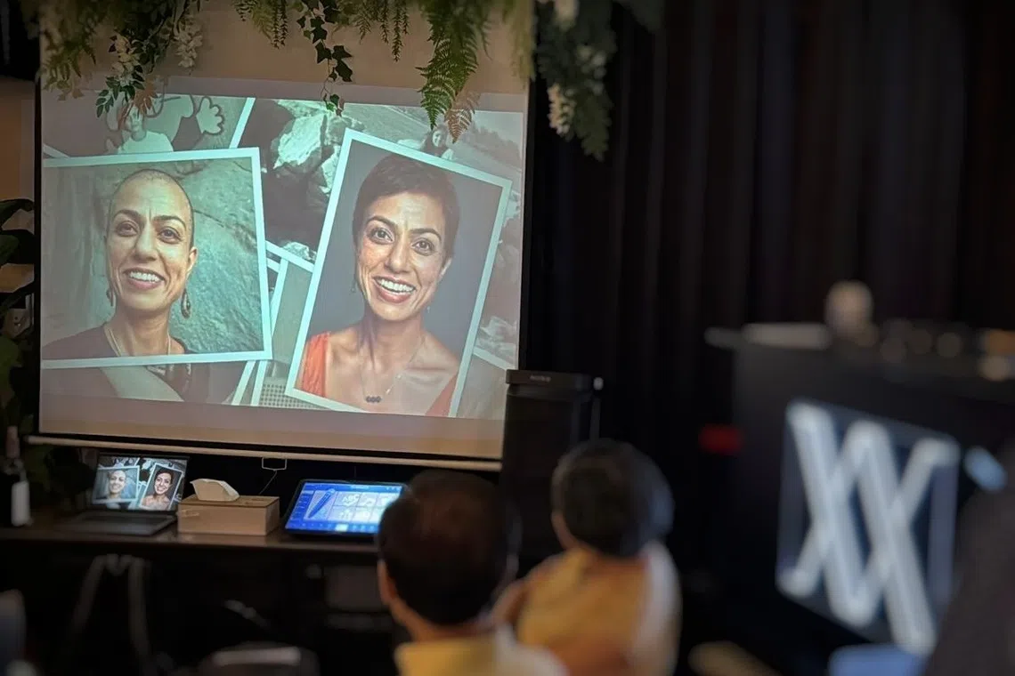 A video montage of photographs from the writer’s life screened during her birthday party.
