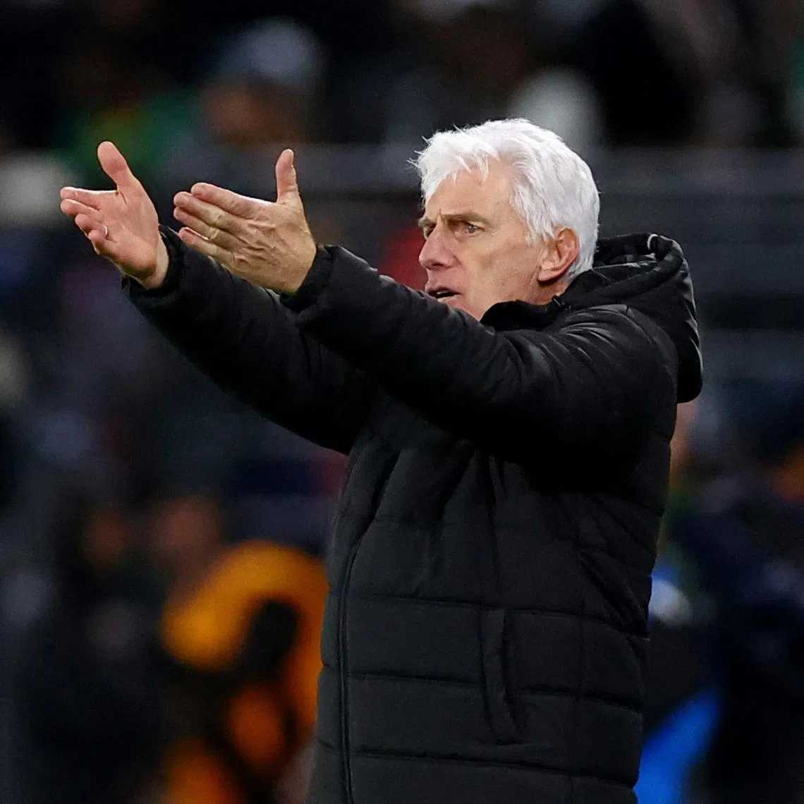 FILE PHOTO: Soccer Football - CAF Africa Cup of Nations - Morocco 2025 - Round of 16 - South Africa v Cameroon - Al Medina Stadium, Rabat, Morocco - January 4, 2026 South Africa coach Hugo Broos reacts REUTERS/Siphiwe Sibeko/File Photo