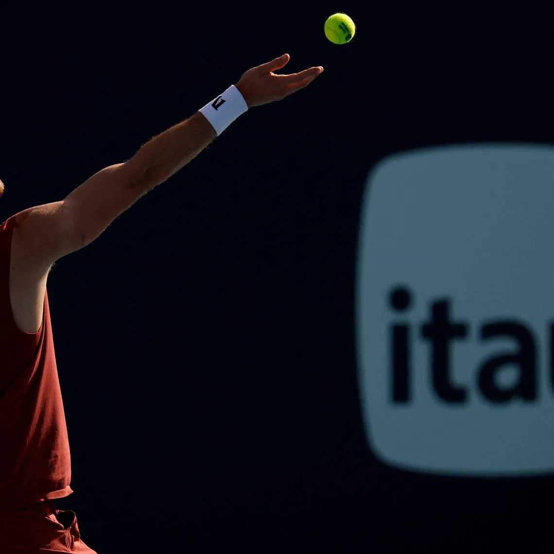 Mar 20, 2026; Miami Gardens, FL, USA; Jack Draper (GBR) serves against Reilly Opelka (USA) (not pictured) on day four of the 2026 Miami Open at Hard Rock Stadium. Mandatory Credit: Geoff Burke-Imagn Images