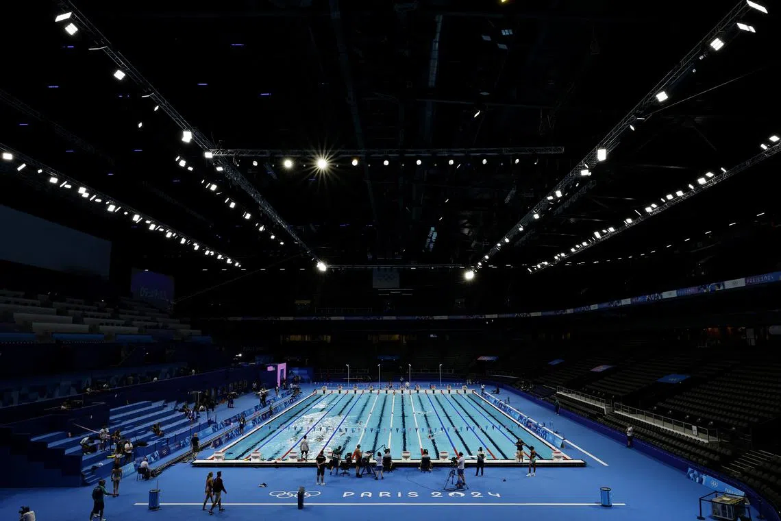 FILE PHOTO: Paris 2024 Olympics - Swimming Training - Paris La Defense Arena, Nanterre, France - July 25, 2024. General view during training. REUTERS/Ueslei Marcelino/File Photo