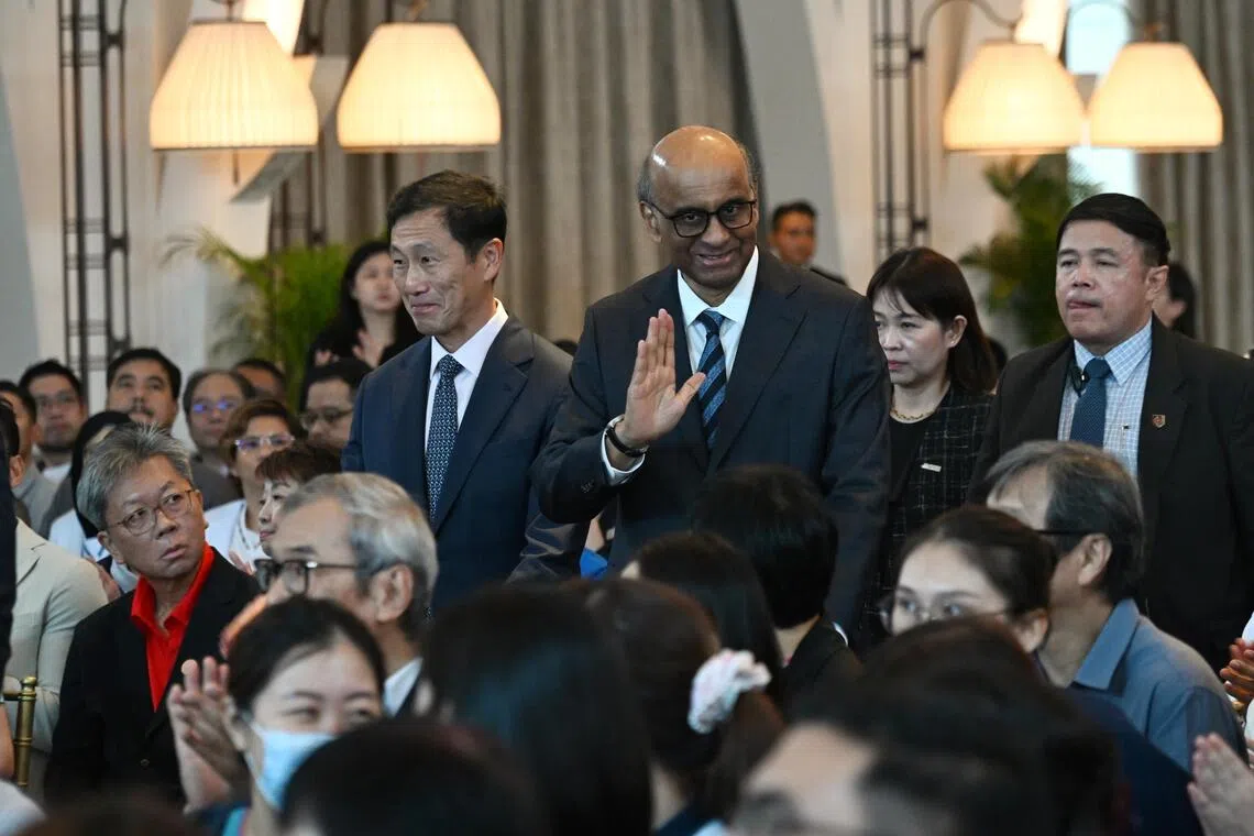 President Tharman Shanmugaratnam (centre right) and Health Minister Ong Ye Kung presented the Healthcare Humanity Awards.