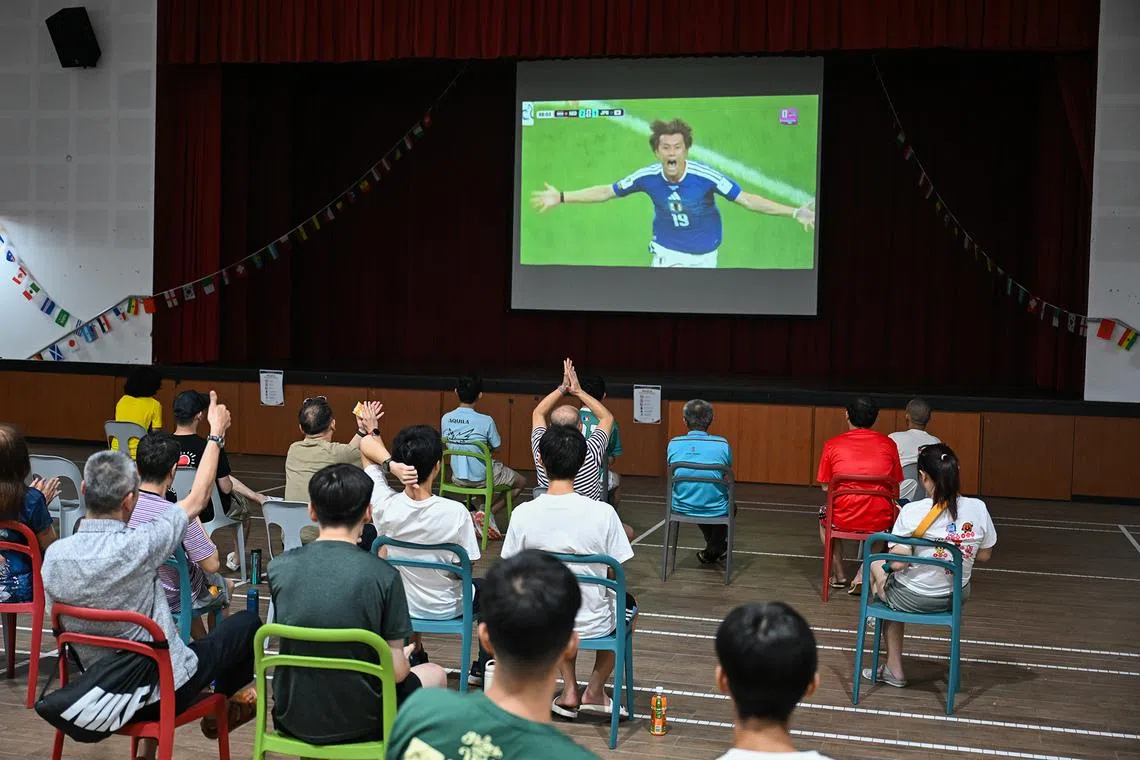 People watching the group stage world cup match between Japan and Netherlands at Jalan Besar Community Club on June 15, 2026.