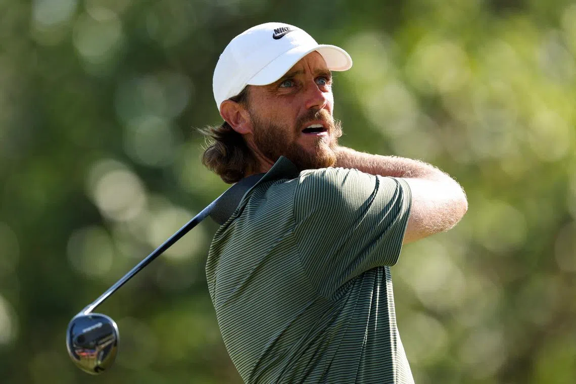 Tommy Fleetwood of England hits a tee shot on the 18th hole during the third round of the St. Jude Championship.