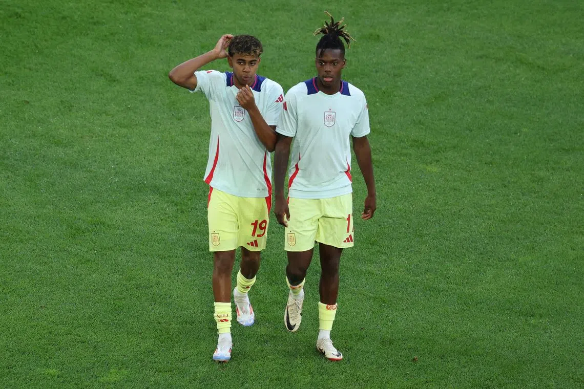Lamine Yamal (left) and Nico Williams are two bright young stars who are shining for Spain at Euro 2024.