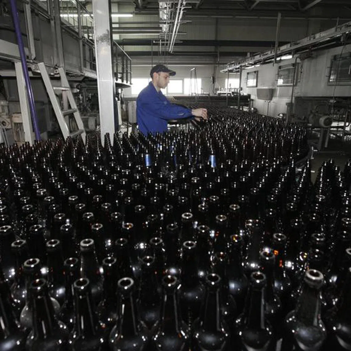 FILE PHOTO: An employee works at a line bottling beer at Carlsberg brewery \"Baltika-Pikra\" factory in Krasnoyarsk, January 10, 2013. REUTERS/Ilya Naymushin/File photo