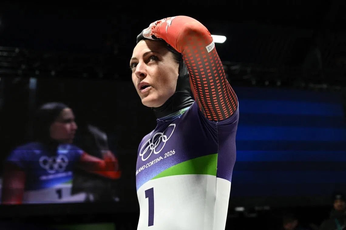 Milano Cortina 2026 Olympics - Skeleton - Women Heat 2 - Cortina Sliding Centre, Cortina d'Ampezzo, Italy - February 13, 2026. Janine Flock of Austria reacts REUTERS/Annegret Hilse