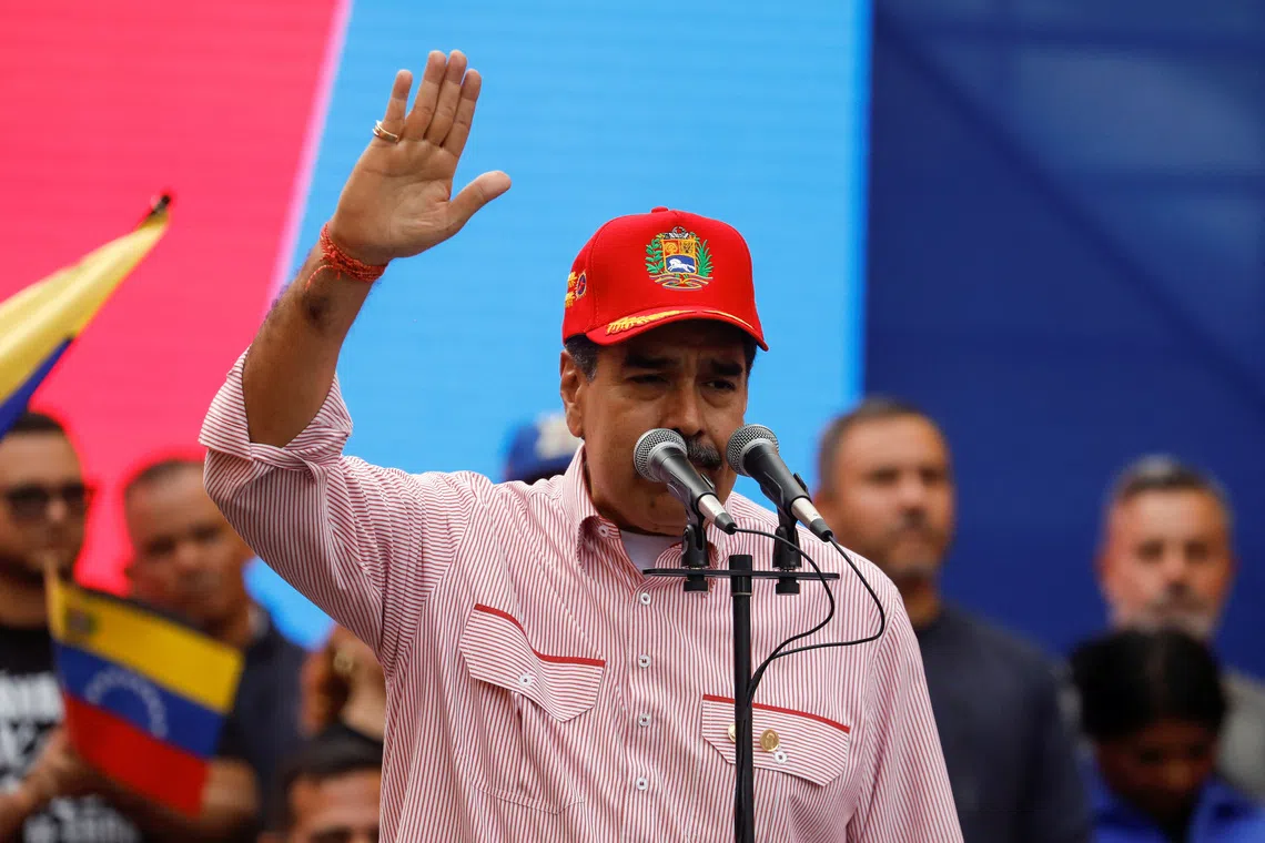 Venezuela's President Nicolas Maduro gestures as he speaks during a ceremony to swear in new community-based organisations, as U.S. President Donald Trump’s administration ramps up pressure on Maduro’s government, in Caracas, Venezuela, December 1, 2025. REUTERS/Leonardo Fernandez Viloria