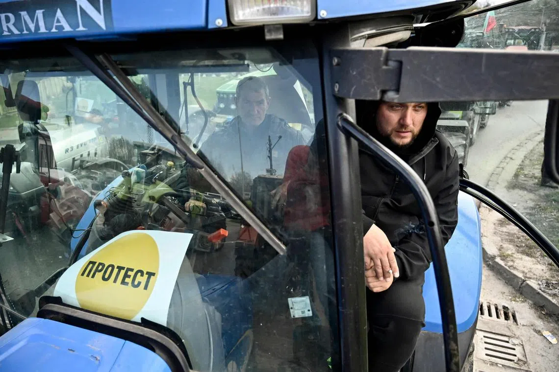 Farmers in Bulgaria protest against the duty-free import of Ukrainian grain into the EU, on March 29, 2023.