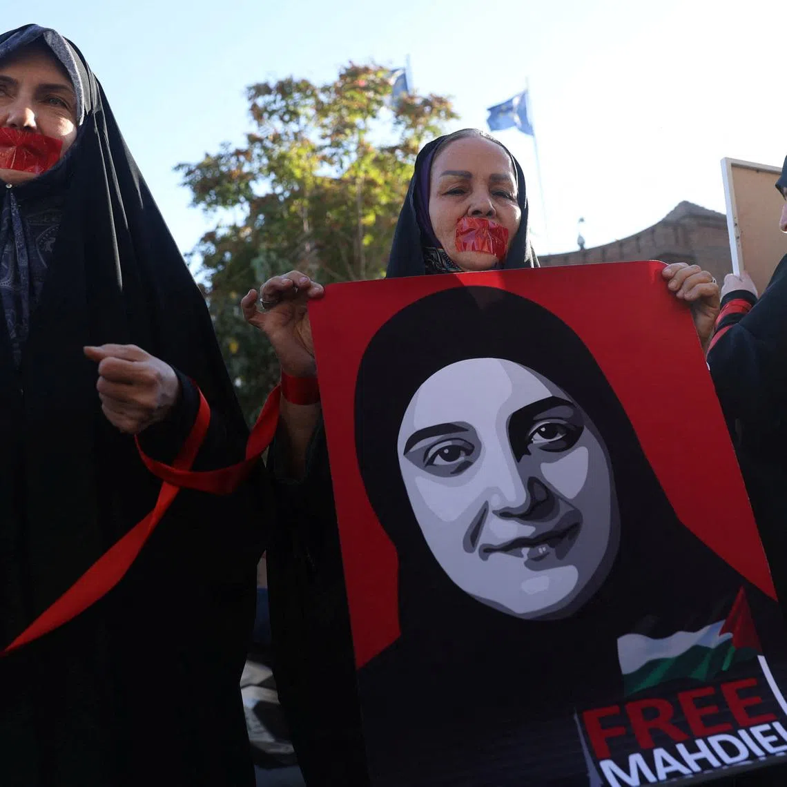 A group of students attend a gathering in support of an Iranian student prisoner in France, Mahdieh Esfandiari, in front of the French embassy in Tehran, Iran, October 21, 2025. Majid Asgaripour/WANA (West Asia News Agency) via REUTERS