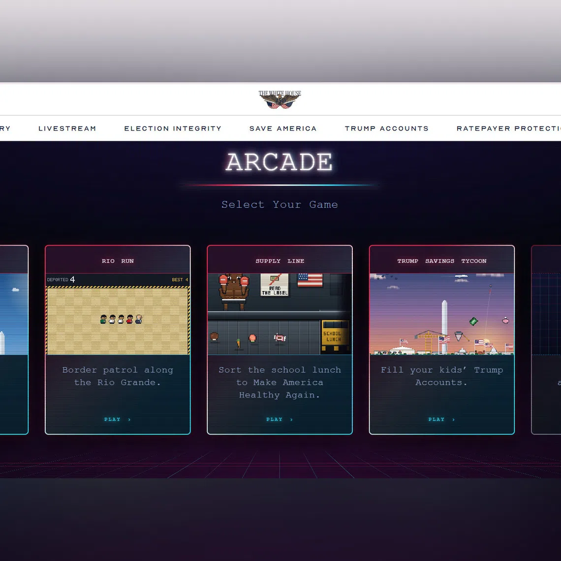 A Tetris-style game called “Build the Wall” is no longer available on the White House’s arcade website.